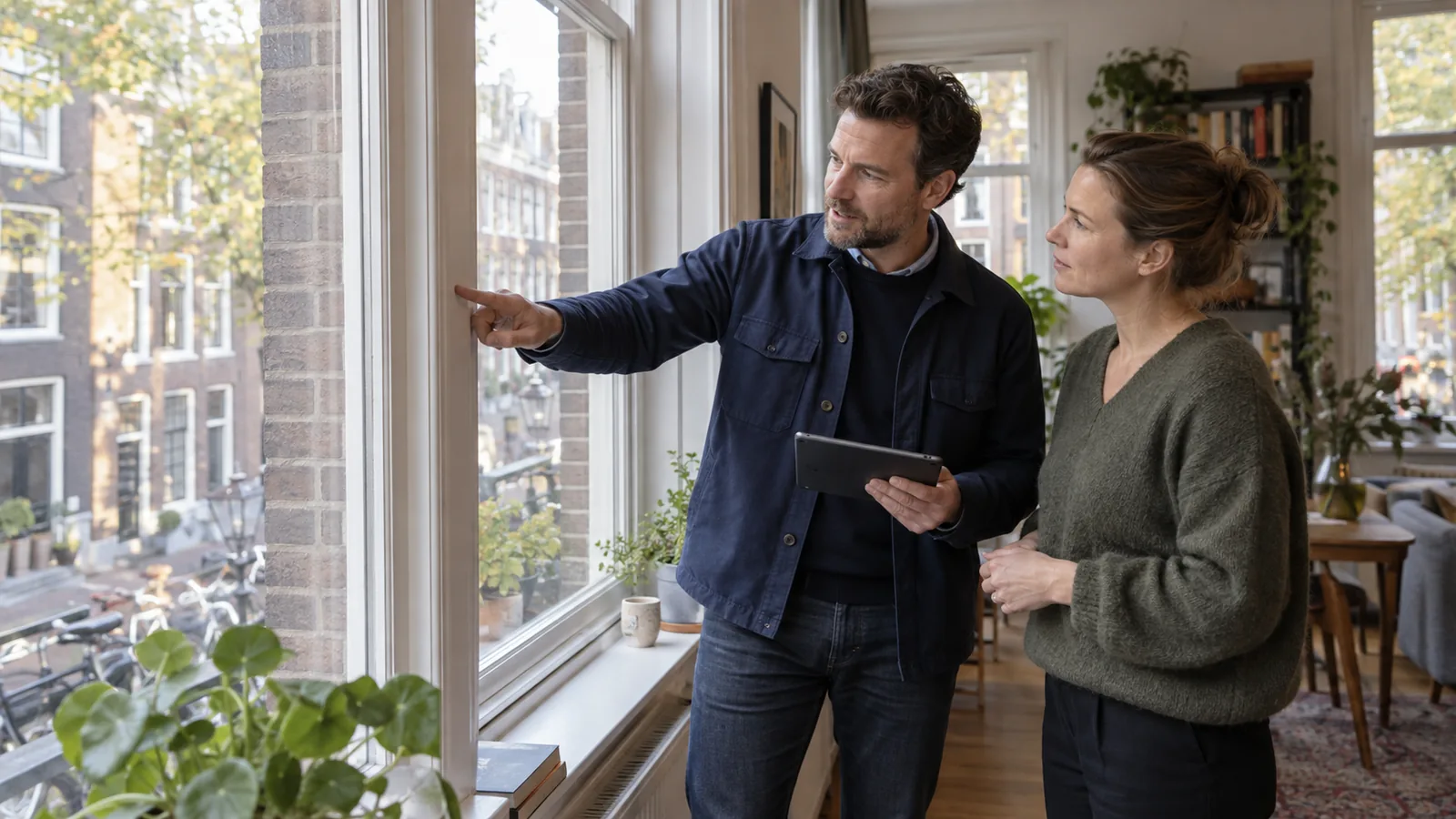 Een energieadviseur bespreekt een woningopname met een bewoner